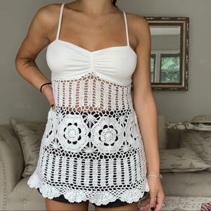 Ella moss crochet white tank top